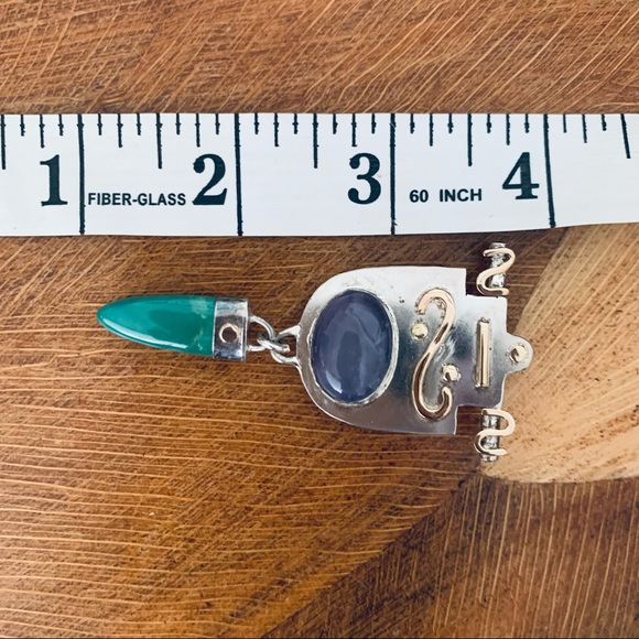 Vintage Southwestern Sterling Pin or Pendant, 14k Gold, Turquoise and Amethyst - Picture 16 of 17